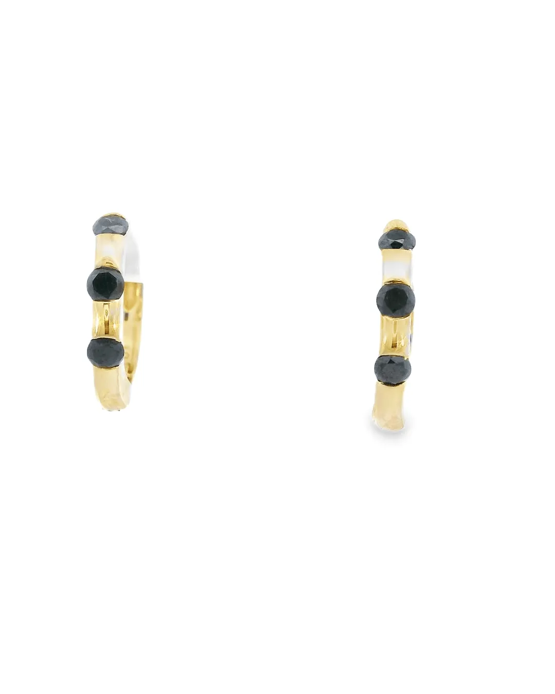 14KT gold small Huggies with 3 black diamonds (0.25CT)