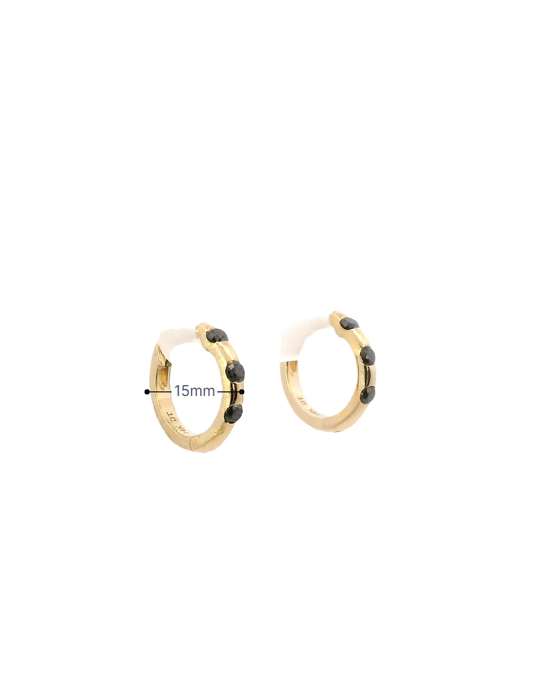 14KT gold small Huggies with 3 black diamonds (0.25CT)
