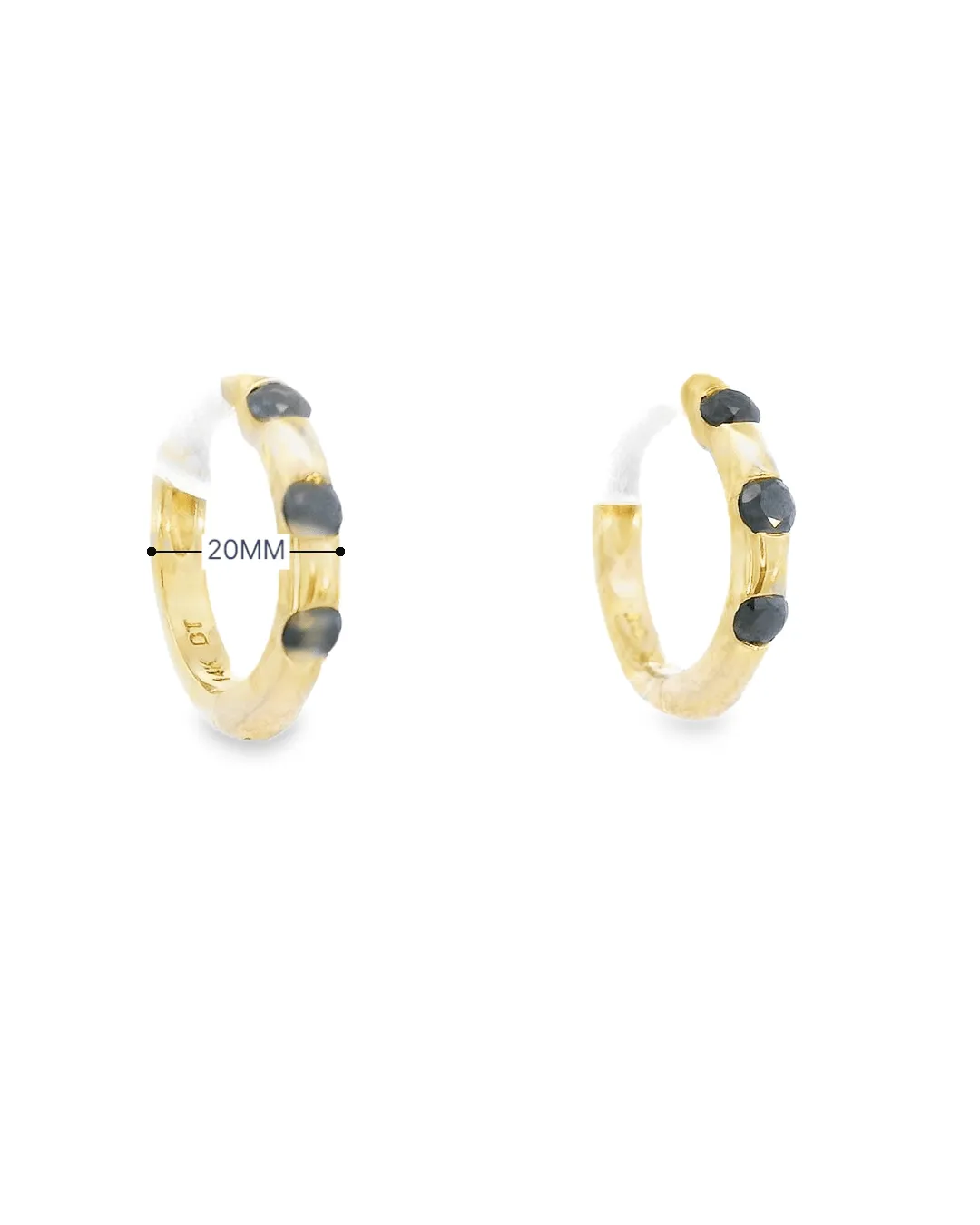 14KT gold small Huggies with 3 black diamonds (0.25CT)