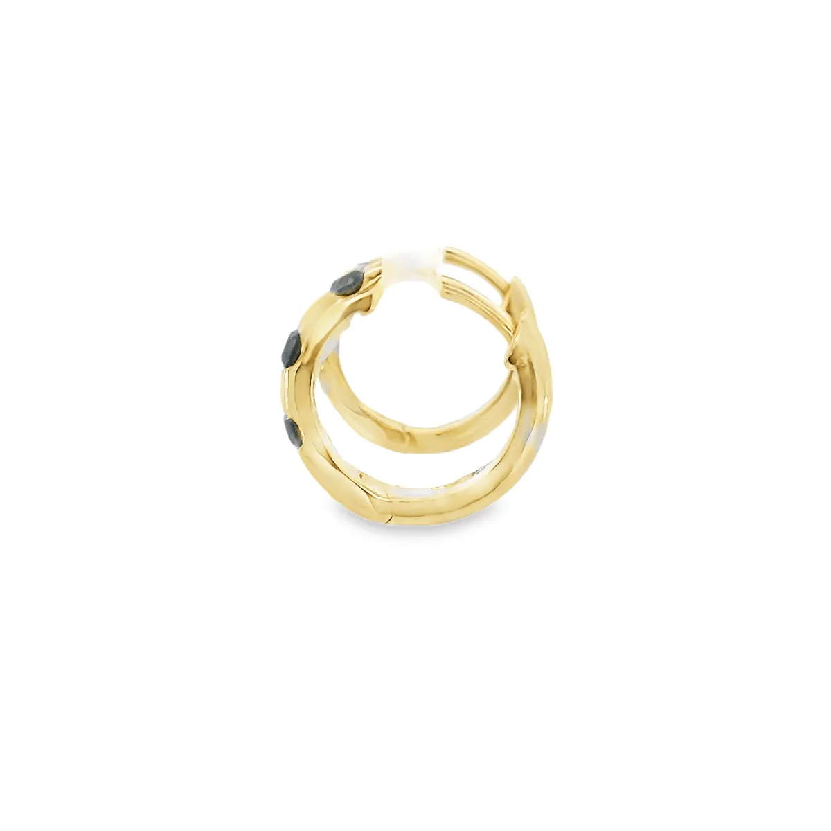 14KT gold small Huggies with 3 black diamonds (0.25CT)