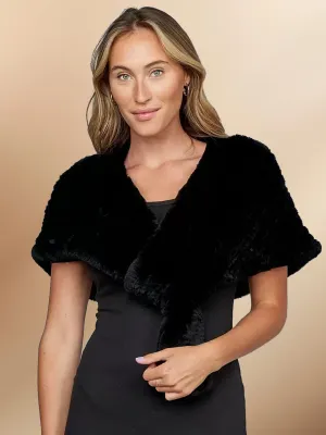 2025 Women's Knit Rex Rabbit Faux Fur Wedding Shawl in Black