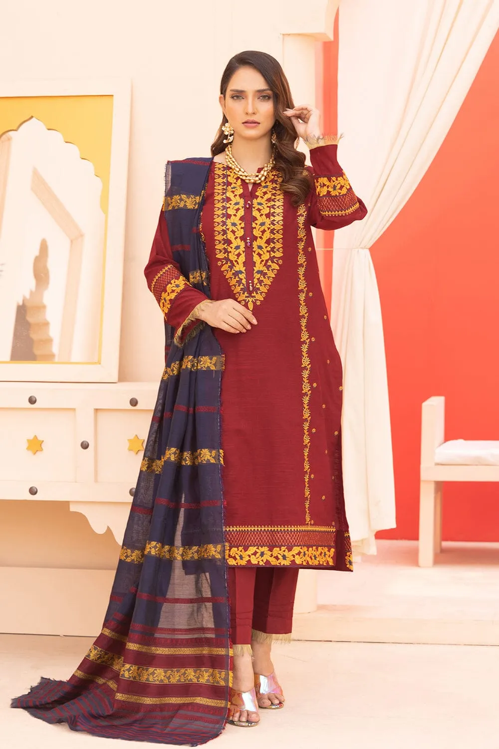 3PC Unstitched Embroidered Khaddar Suit KKE-2273