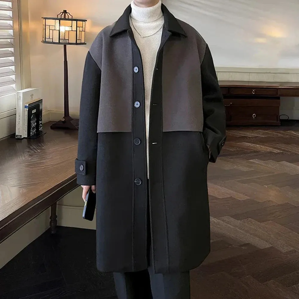 Aidase Mens Y2k Jacket American Retro Contrast Color Coat Winter Fashion Brand High Street Medium And Long Korean Style Fashion Coat