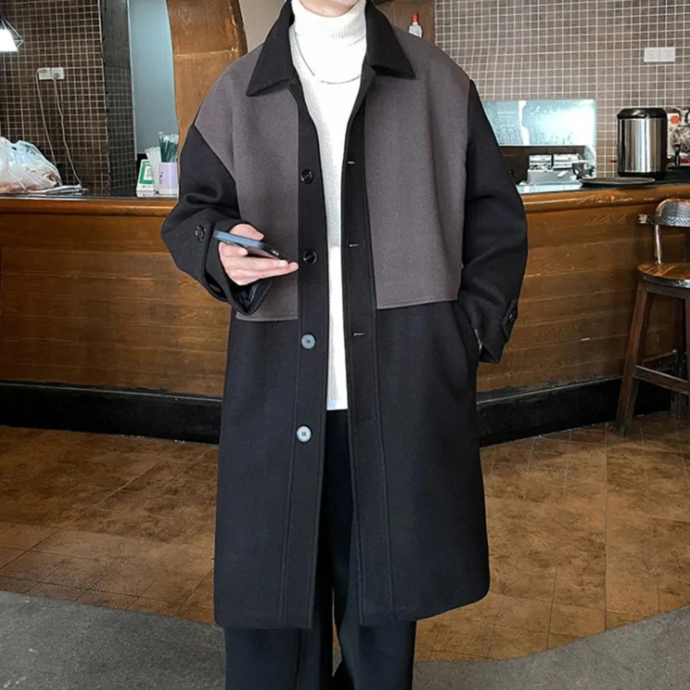 Aidase Mens Y2k Jacket American Retro Contrast Color Coat Winter Fashion Brand High Street Medium And Long Korean Style Fashion Coat