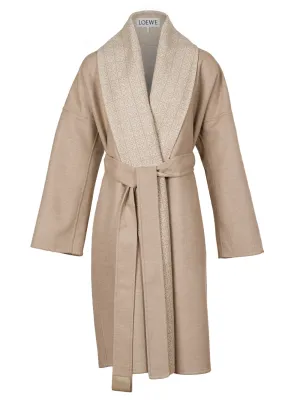 Anagram jacquard belted coat