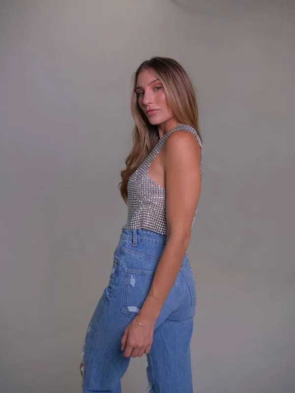 AS SEEN ON ALLISON CLAIRE!! She's a Stunner" Rhinestone Tank in Clear