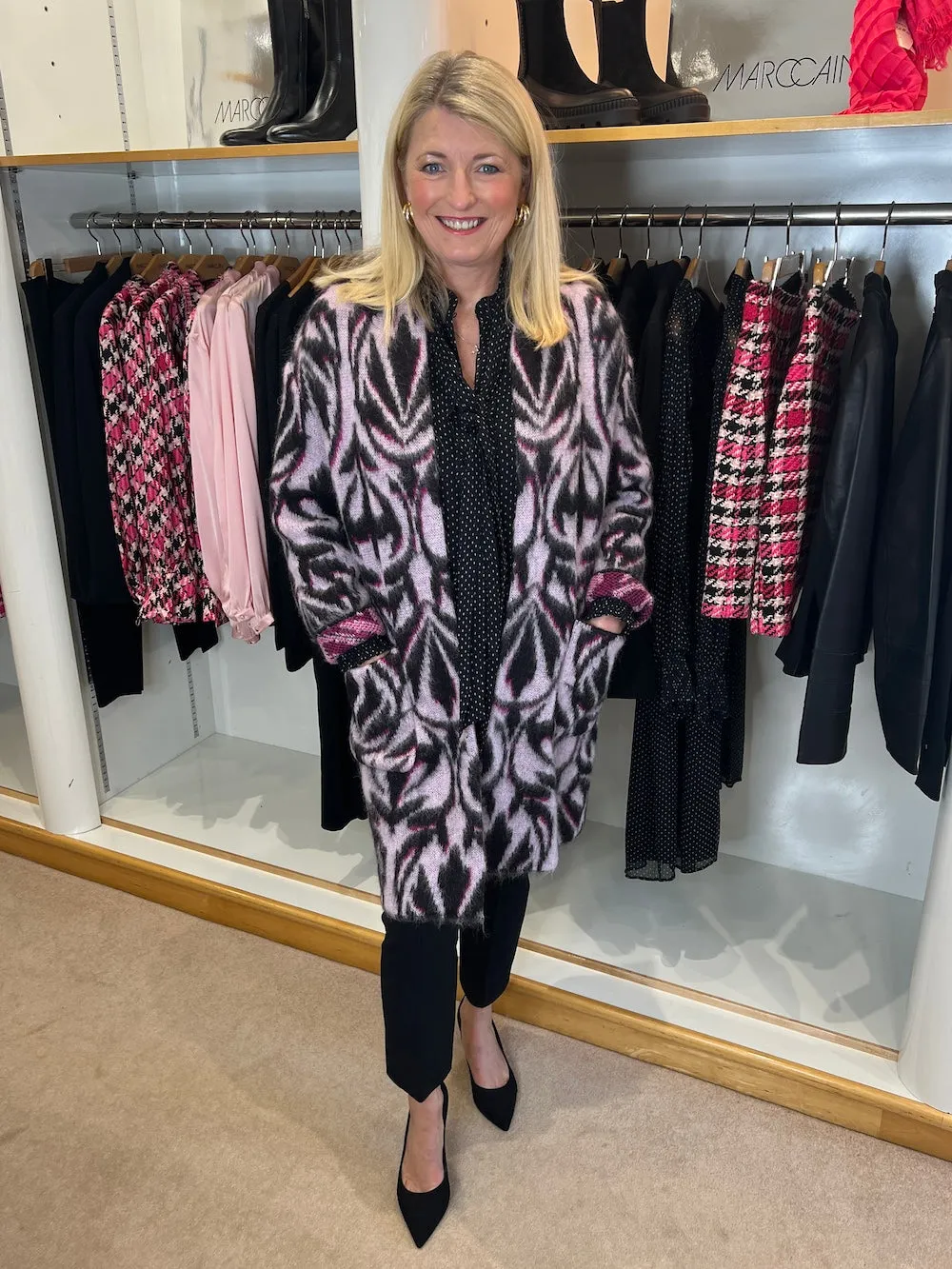 Bright Rose Tan Tangy Patterned Wool Blend Coat