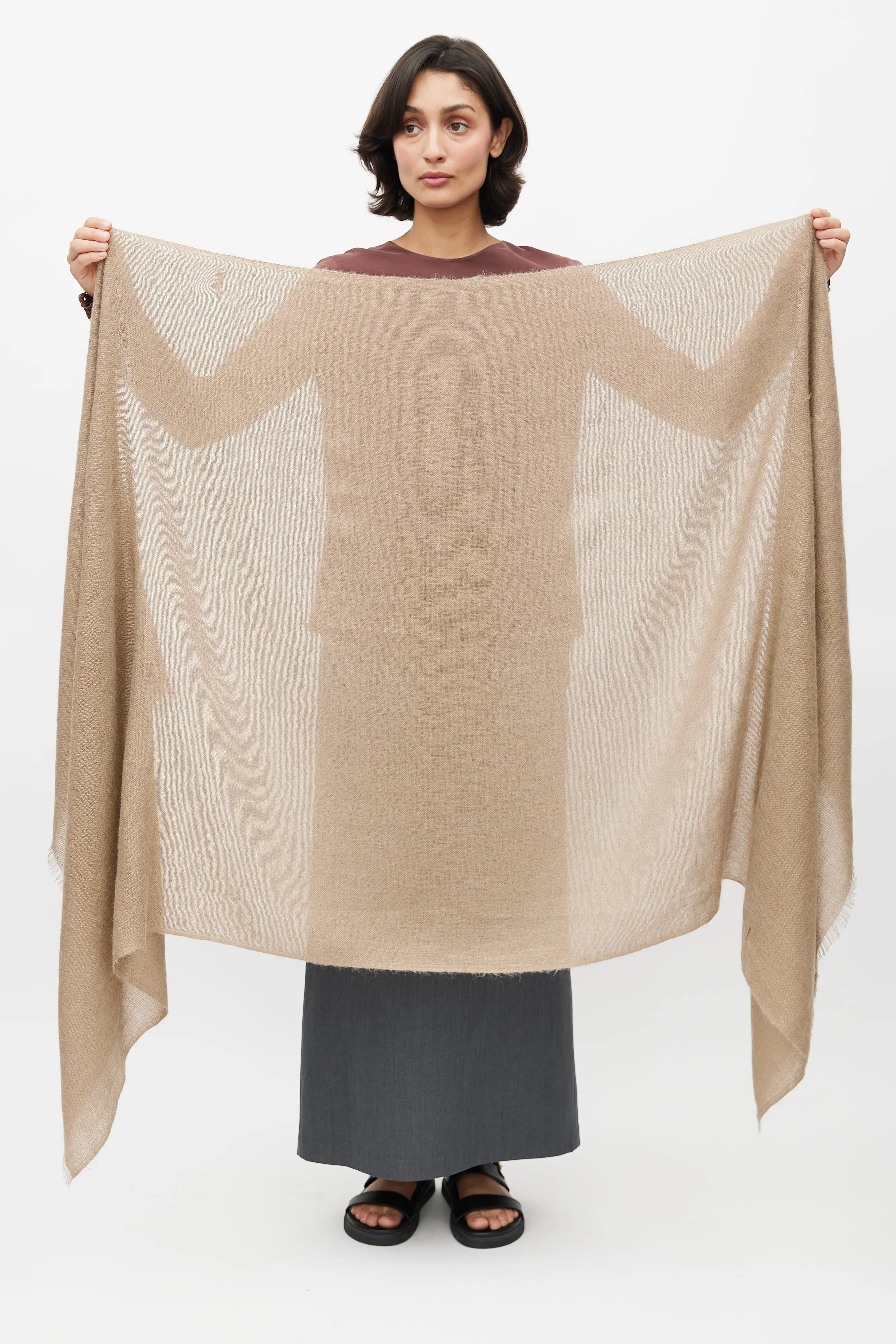 Brown Metallic Knit Scarf
