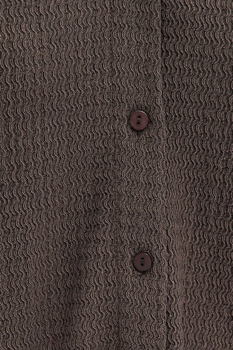 Brown Shirt Long Sleeve Collared Neck Textured