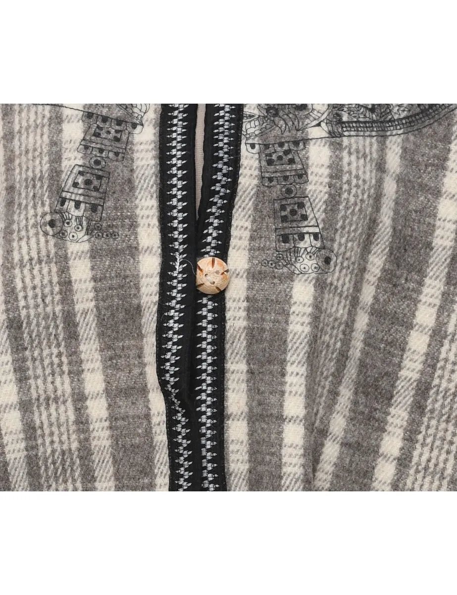 Checked Grey & Off White Cape - M