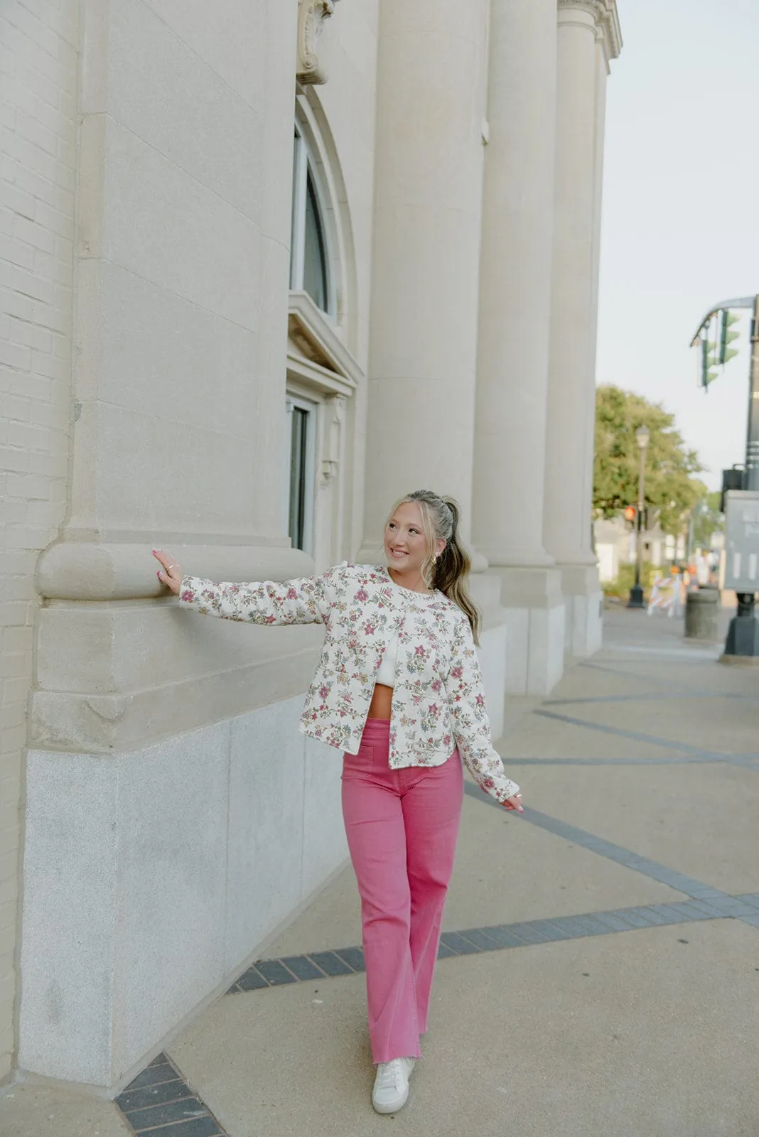 Cream Floral Print Quilted Jacket