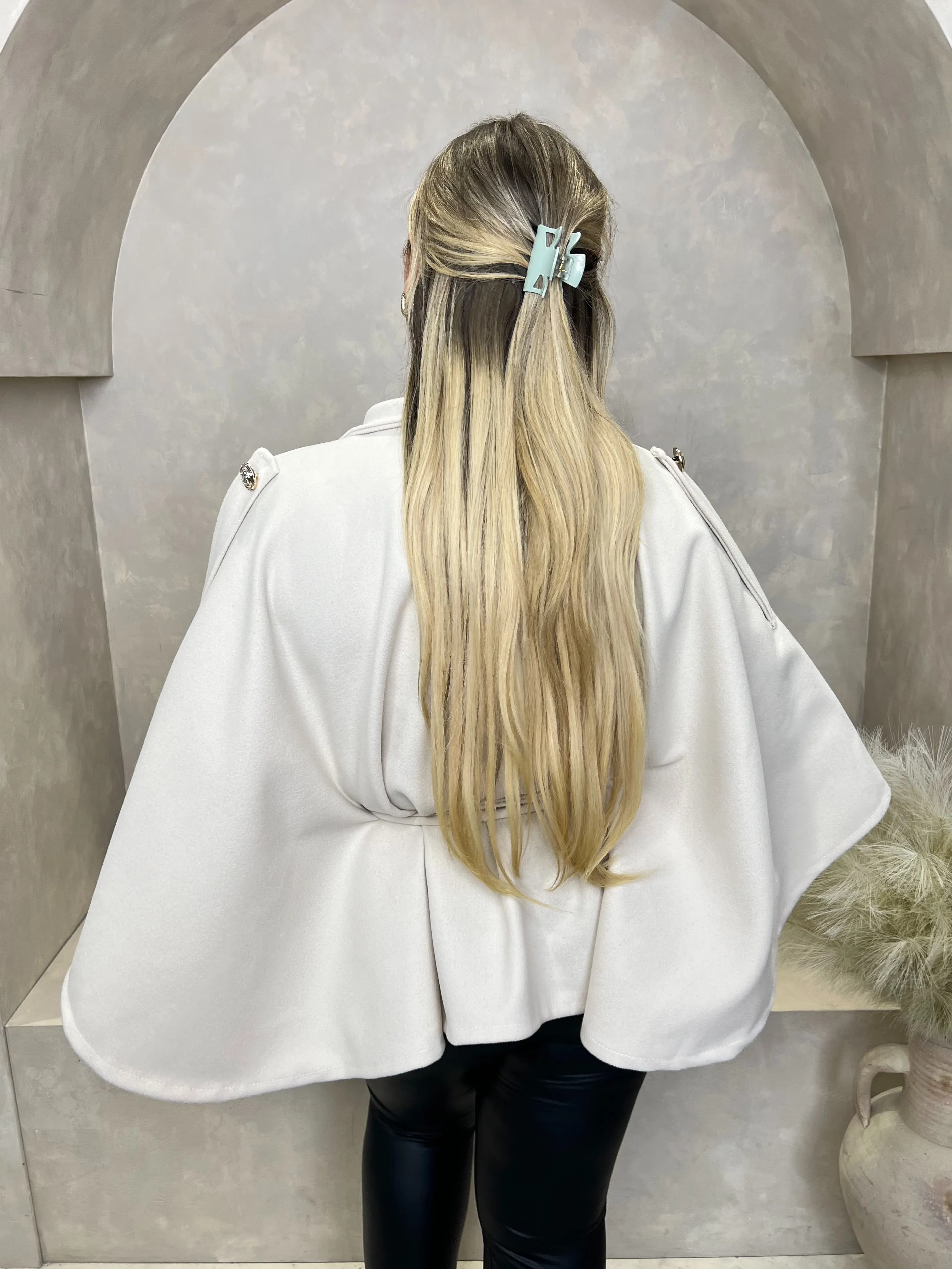 Curve Beige Tie Belt Shoulder Detail Cape