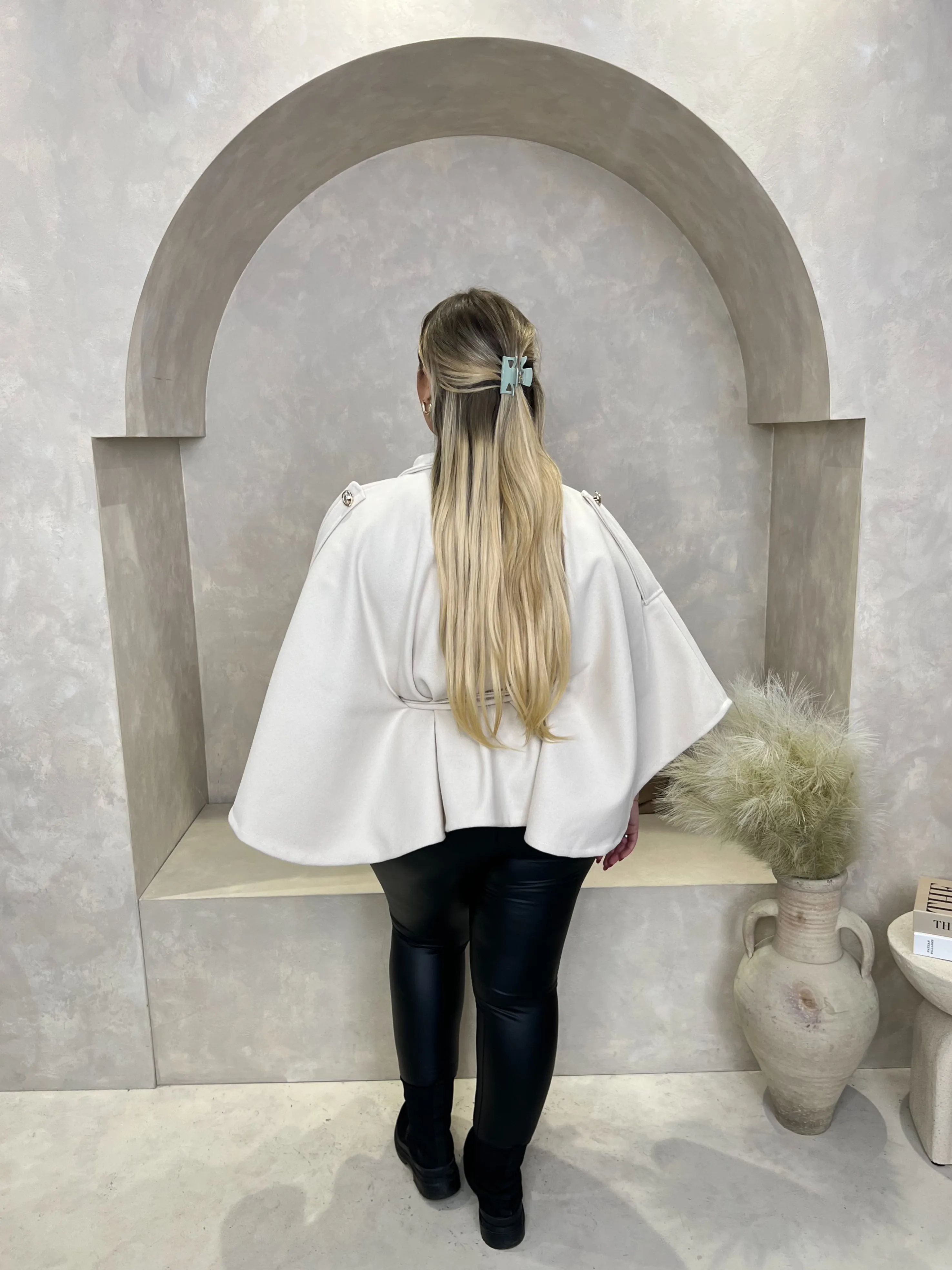 Curve Beige Tie Belt Shoulder Detail Cape