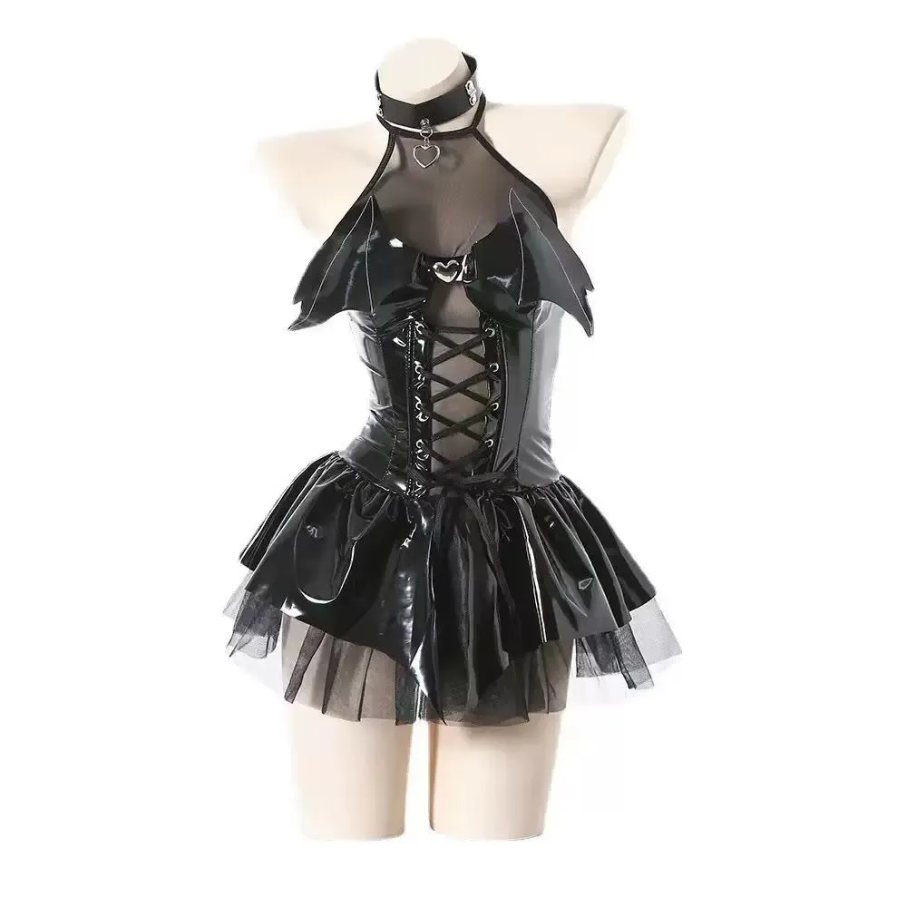 Devilish Patent Leather Mini Dress - Edgy Fetish-Inspired Outfit