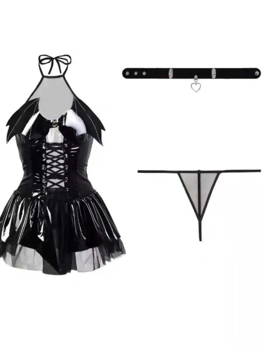 Devilish Patent Leather Mini Dress - Edgy Fetish-Inspired Outfit