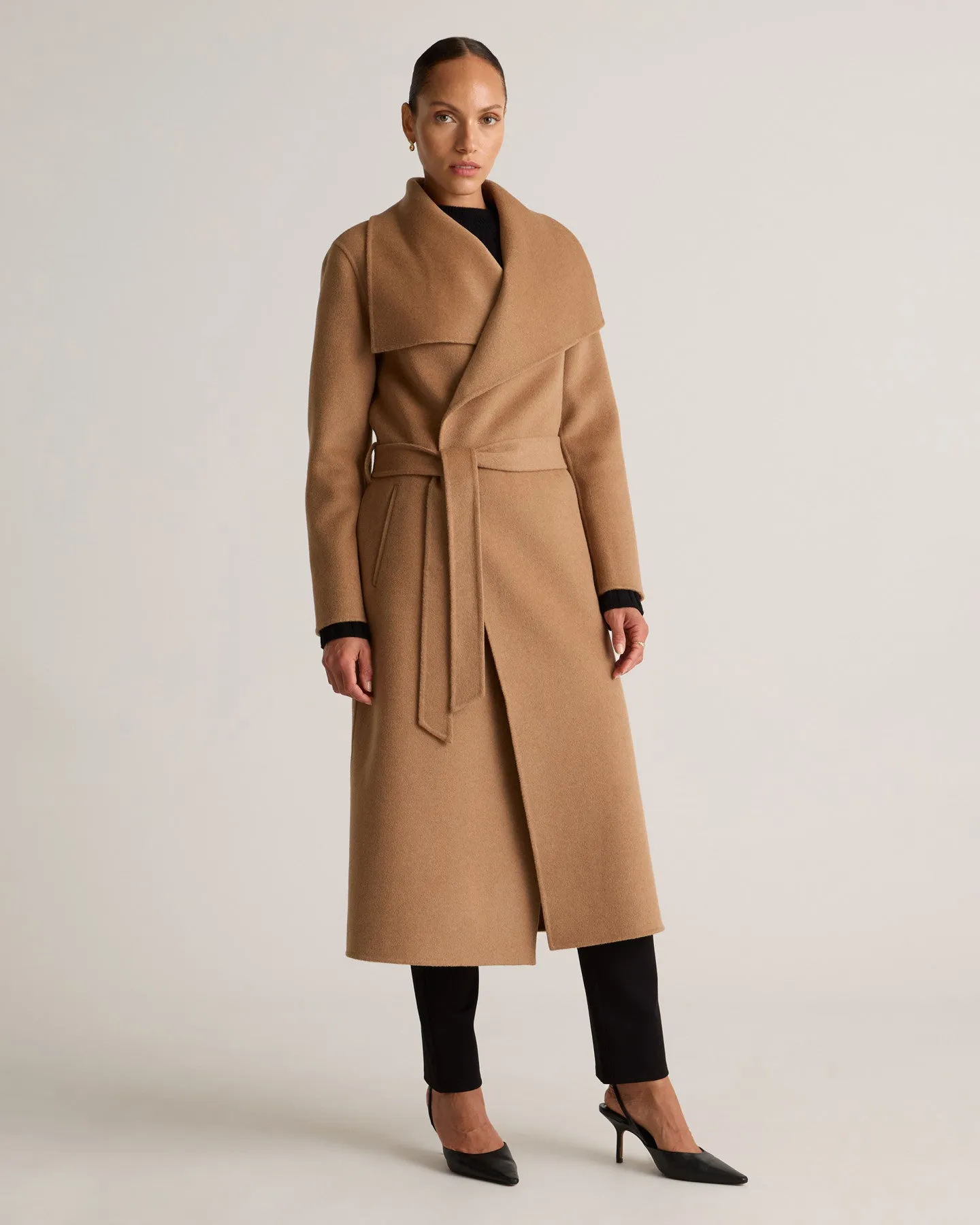 Double-Faced Merino Wool Draped Collar Wrap Coat