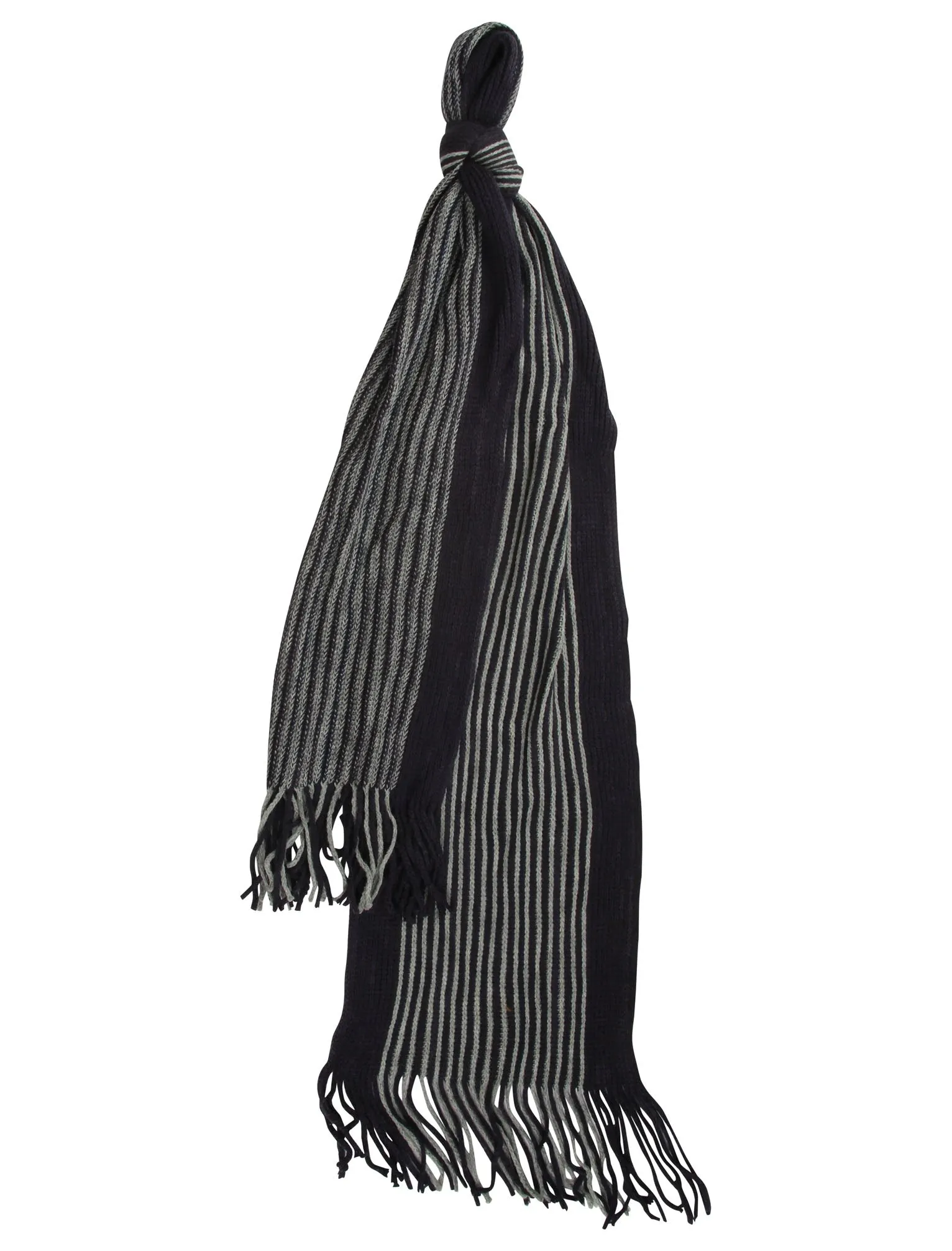 Dylan Striped Cable Knitted Scarf in Navy / Grey
