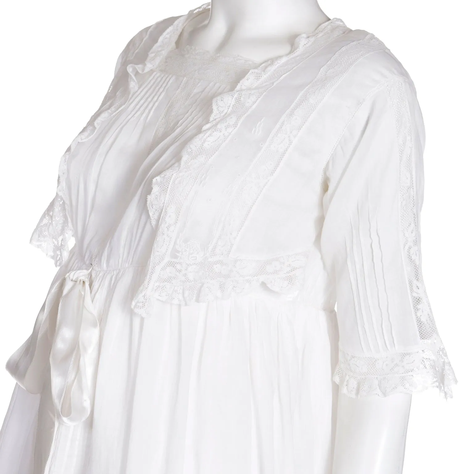 Edwardian White Tiered Vintage Lawn Dress w/ Lace & Satin Ribbon