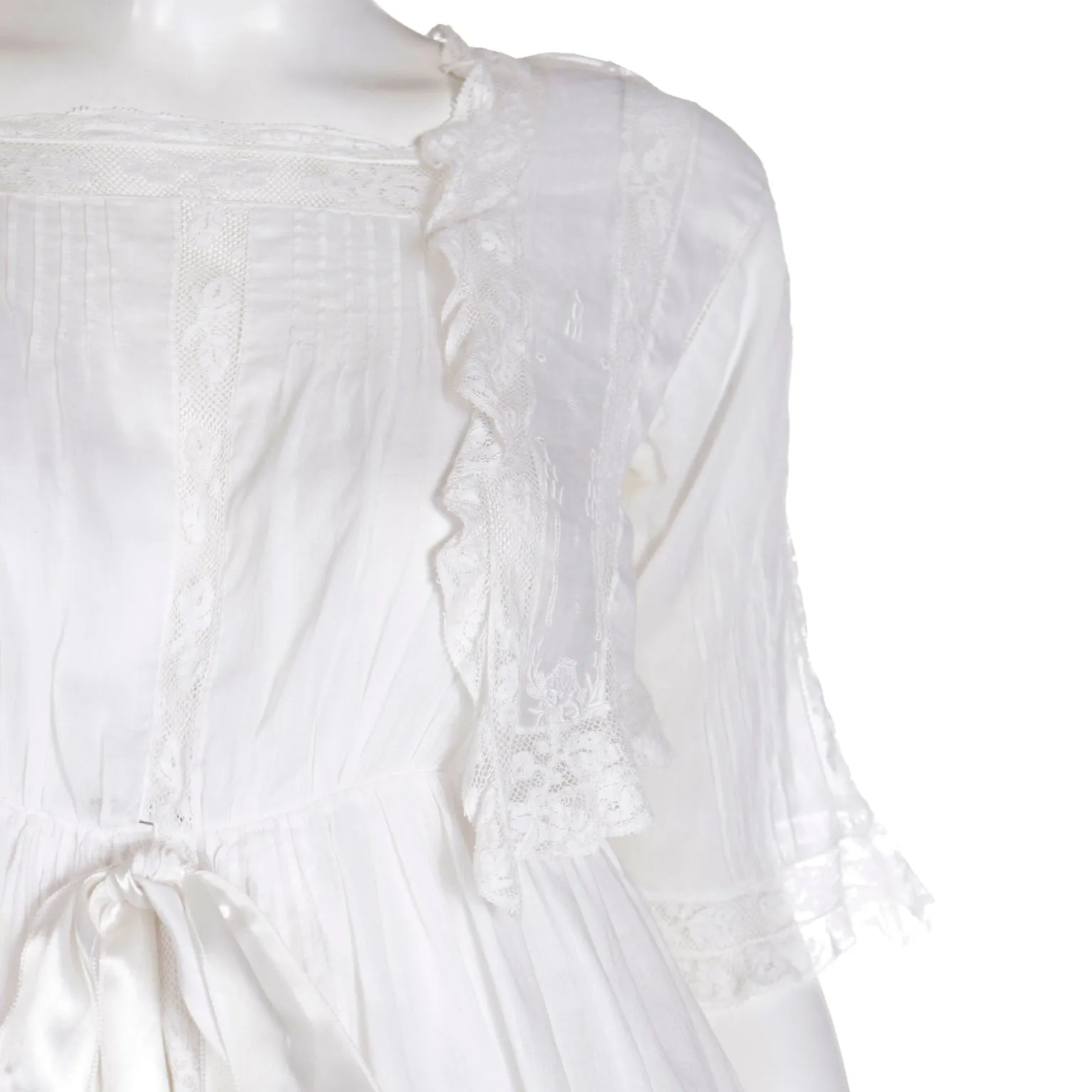 Edwardian White Tiered Vintage Lawn Dress w/ Lace & Satin Ribbon