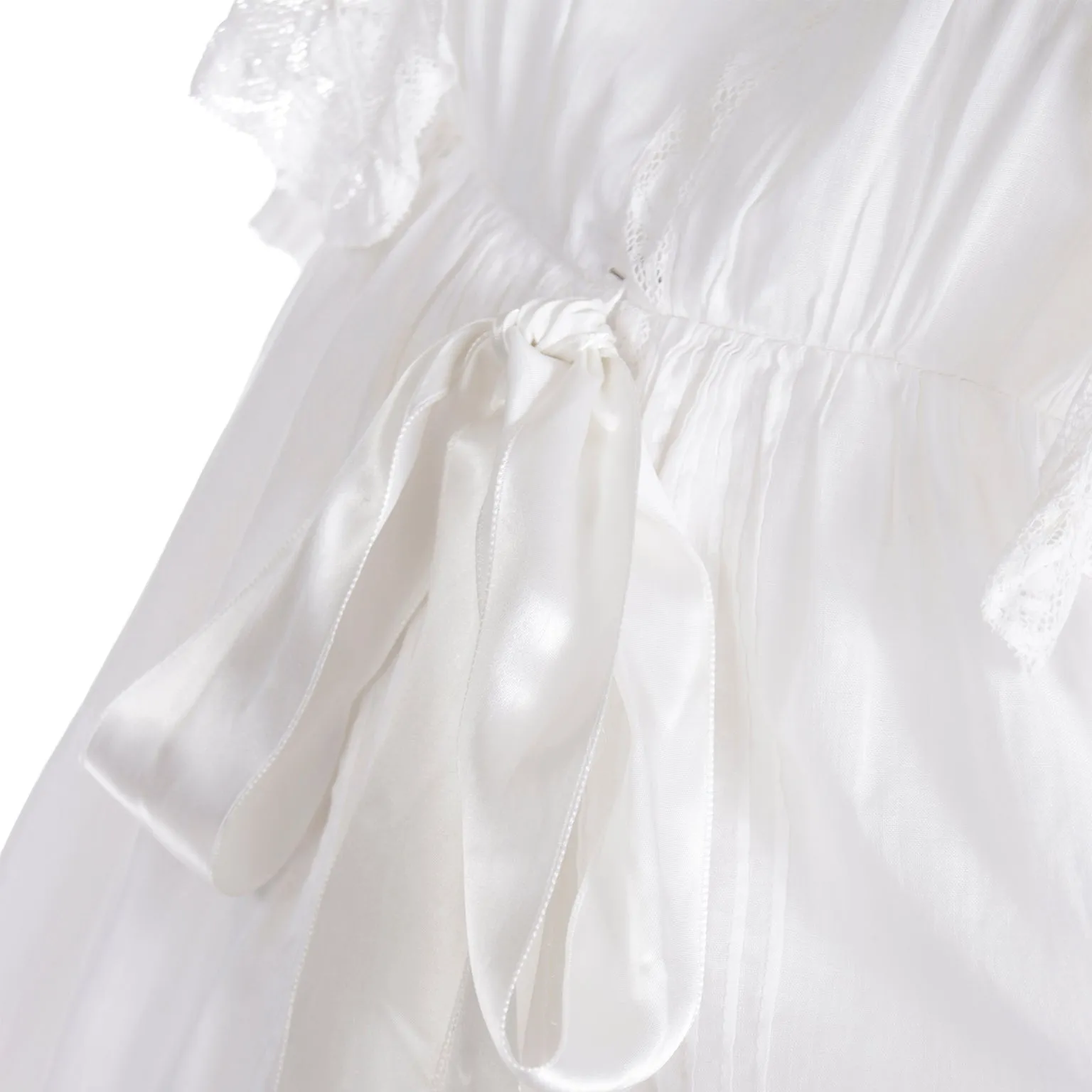 Edwardian White Tiered Vintage Lawn Dress w/ Lace & Satin Ribbon