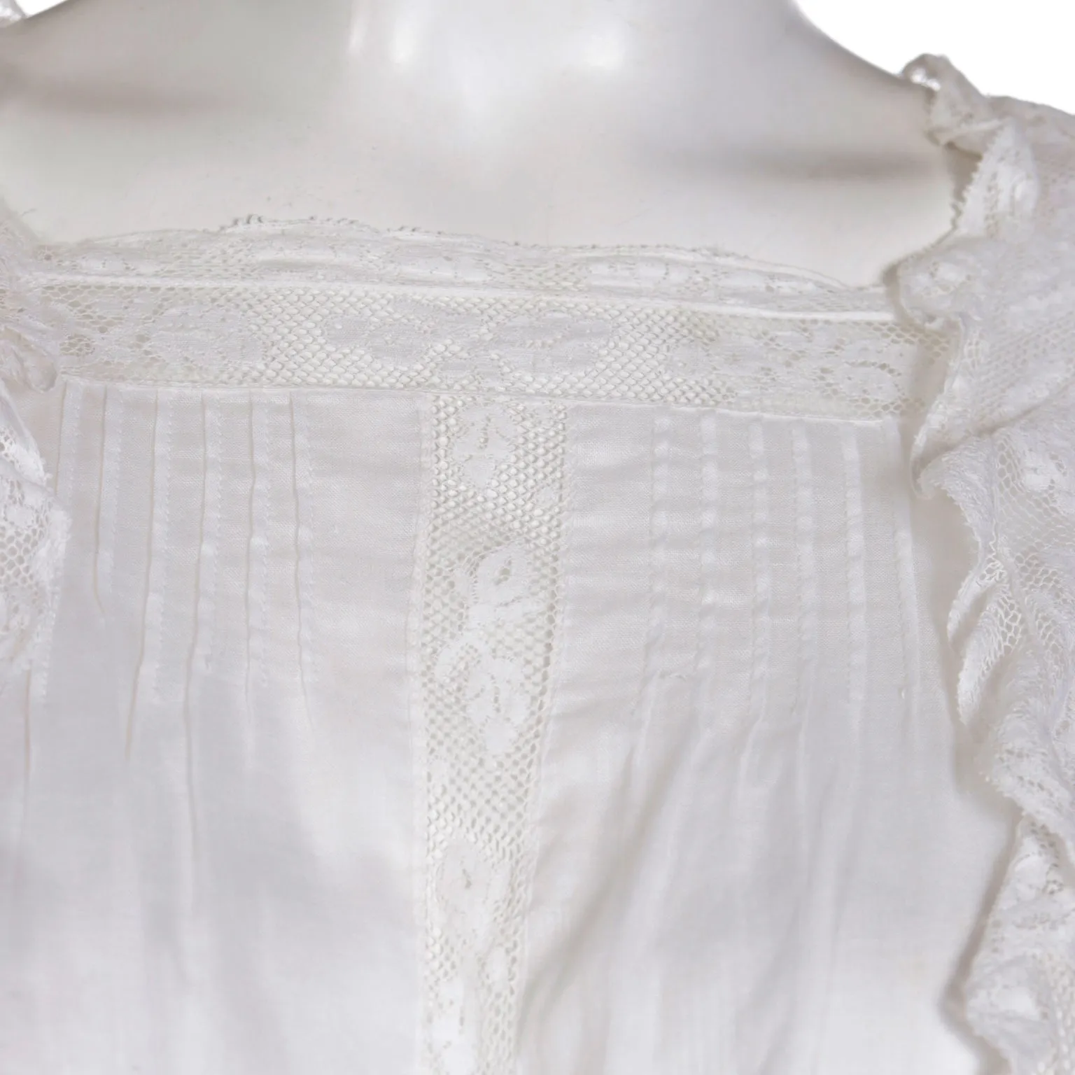 Edwardian White Tiered Vintage Lawn Dress w/ Lace & Satin Ribbon