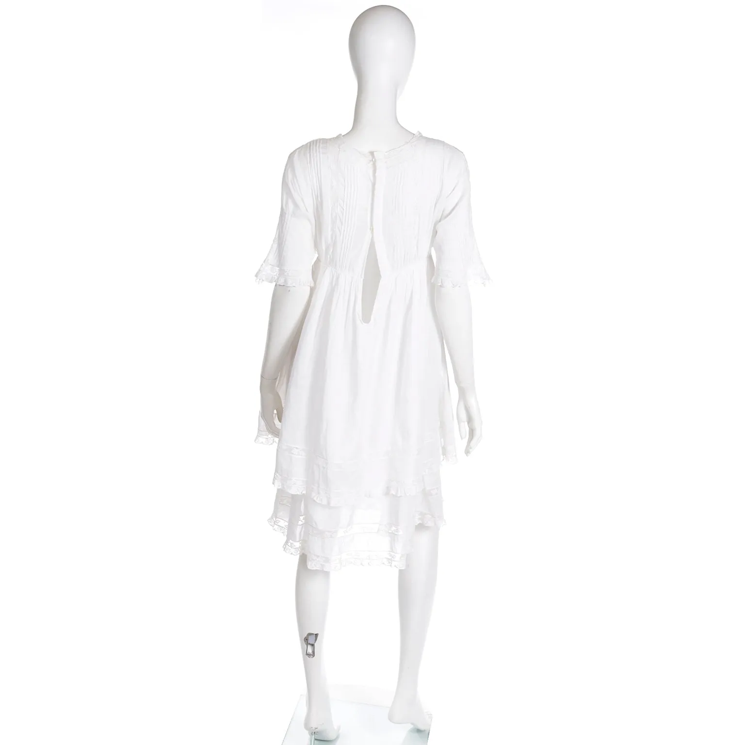 Edwardian White Tiered Vintage Lawn Dress w/ Lace & Satin Ribbon