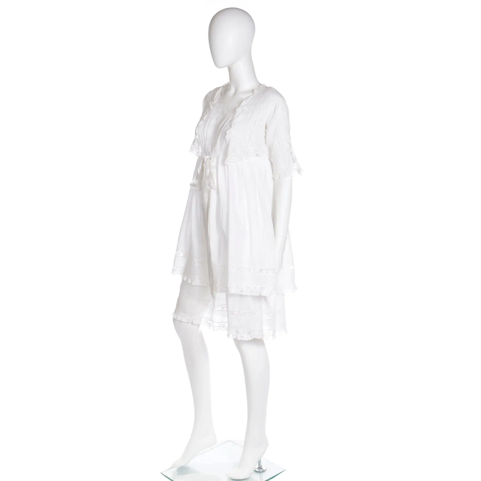 Edwardian White Tiered Vintage Lawn Dress w/ Lace & Satin Ribbon