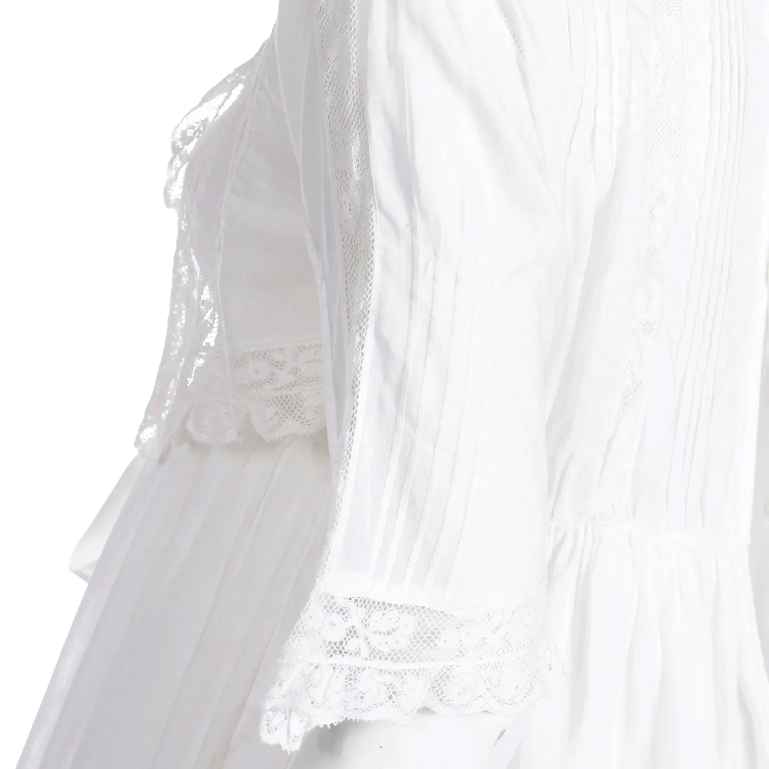 Edwardian White Tiered Vintage Lawn Dress w/ Lace & Satin Ribbon