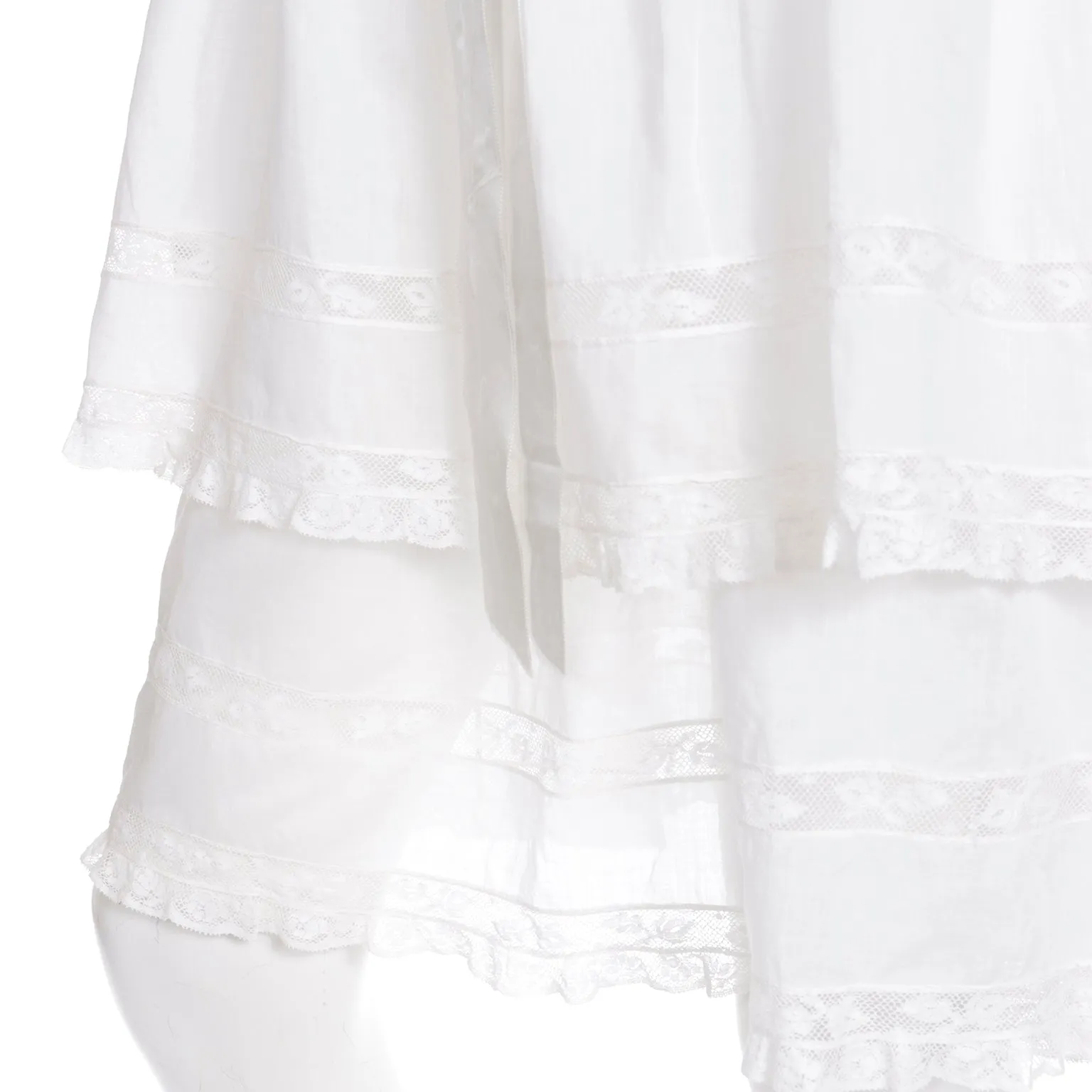 Edwardian White Tiered Vintage Lawn Dress w/ Lace & Satin Ribbon