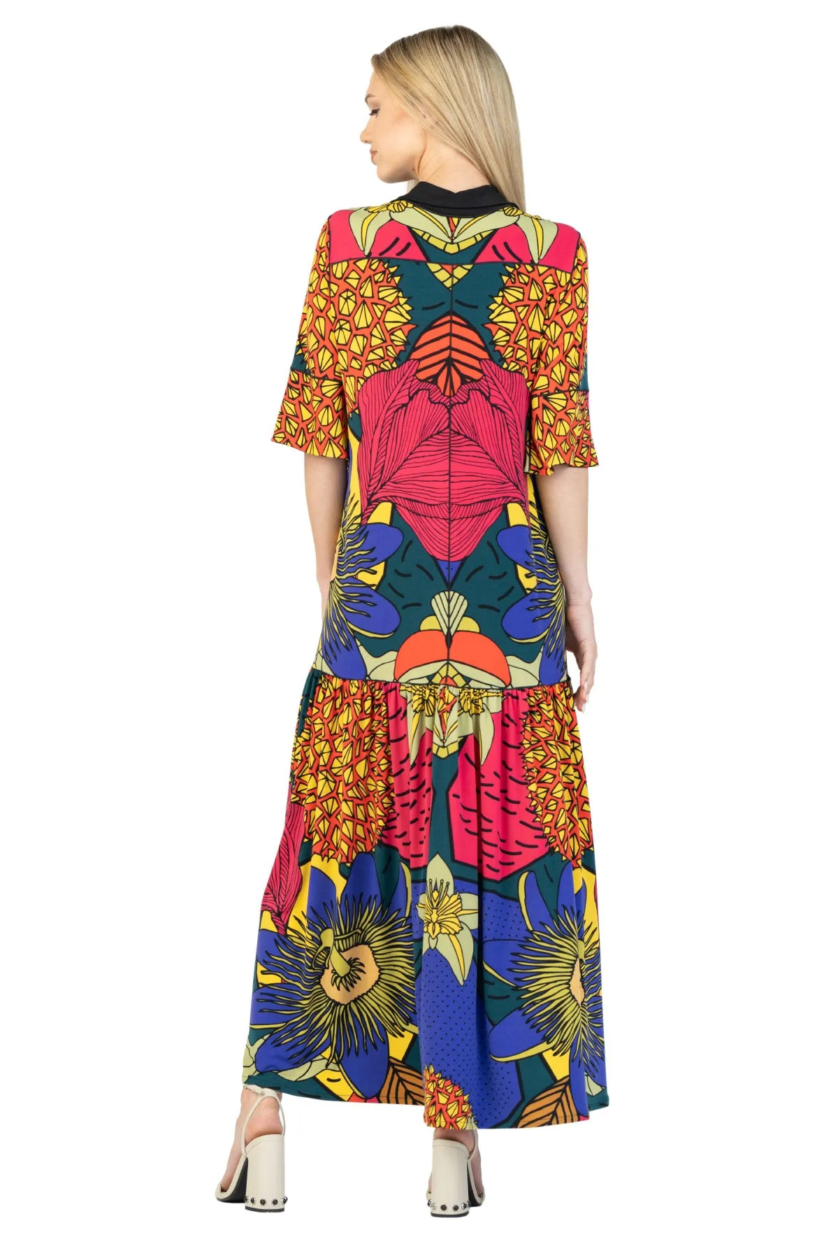 Elbow Sleeve Shirred Bottom Shirt Dress