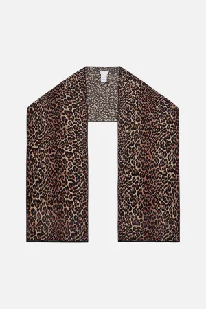 EMBELLISHED KNIT SCARF LEOPARD PRINT