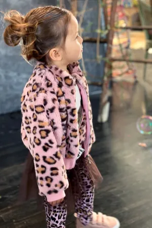 Faux Fur Leopard Print Bomber Jacket