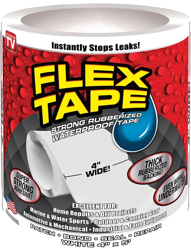 Flex Tape TFSWHTR0405 Tape, 5 ft L, 4 in W, Rubber Backing :ROLL: QUANTITY: 1