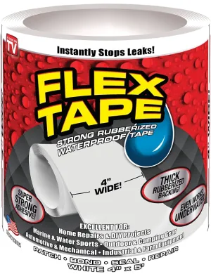 Flex Tape TFSWHTR0405 Tape, 5 ft L, 4 in W, Rubber Backing :ROLL: QUANTITY: 1