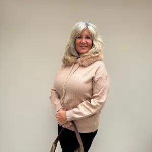 Forever Young Fur hooded diamante jumper