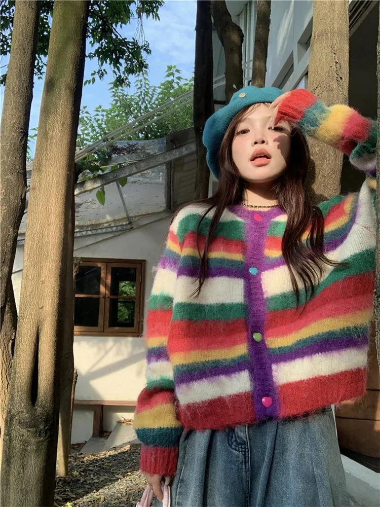 Girlary New 2024 Sweet Colorful Knitting Sweater Streetwear Autumn Winter Fashion Casual Cute Korean Sweater Pullover Women Thick Tops