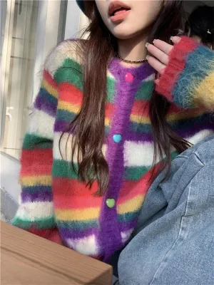 Girlary New 2024 Sweet Colorful Knitting Sweater Streetwear Autumn Winter Fashion Casual Cute Korean Sweater Pullover Women Thick Tops