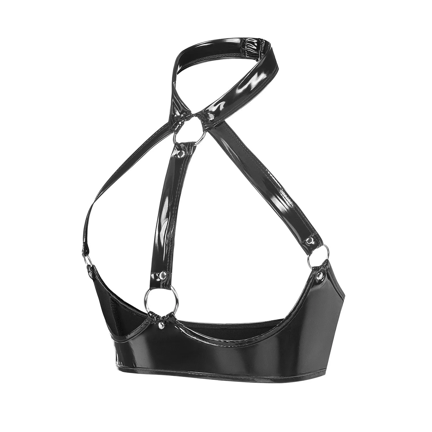 Glossy Temptation Patent Leather Open Cup Bra