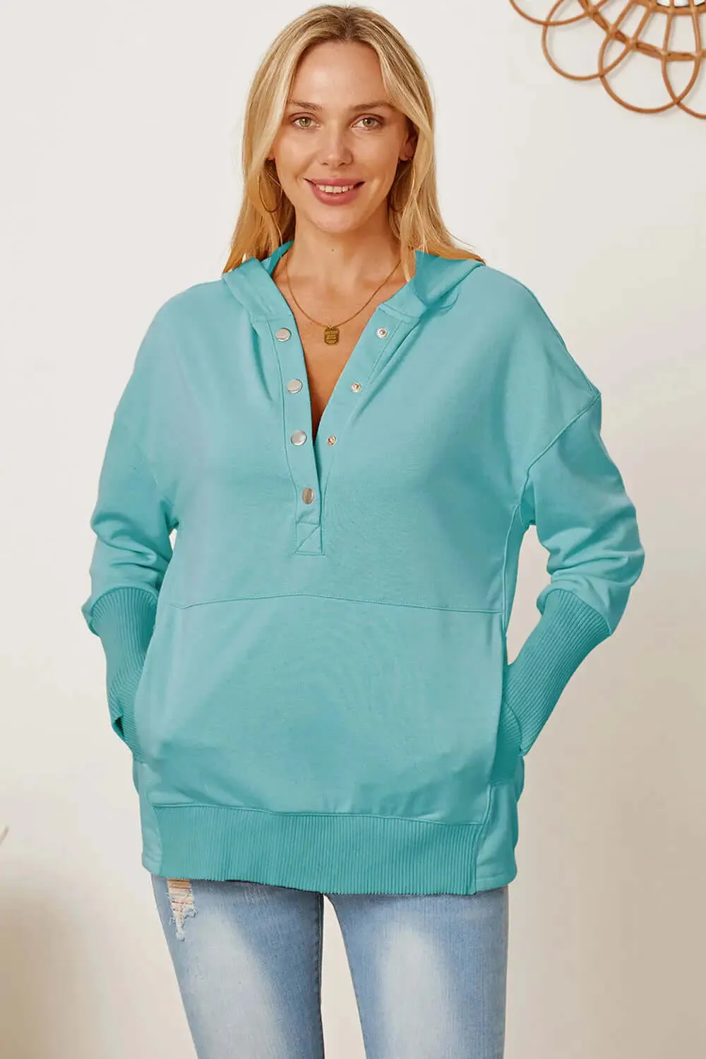 Half Snap Dropped Shoulder Hoodie