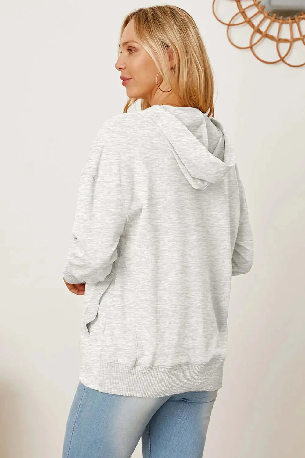Half Snap Dropped Shoulder Hoodie