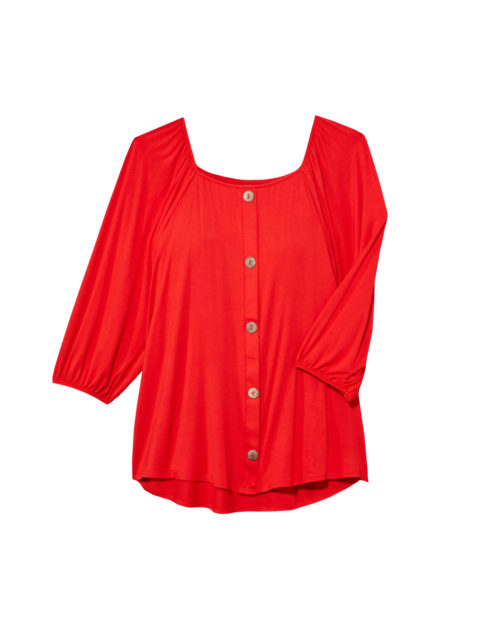 Heidi Square Neck Button Front 3/4 Sleeve Blouse | Red
