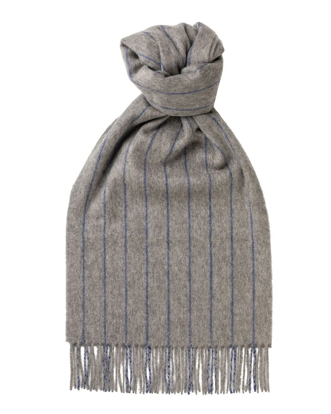 Joshua Ellis Pewter X Cobalt Classic Stripe Brushed Cashmere Scarf