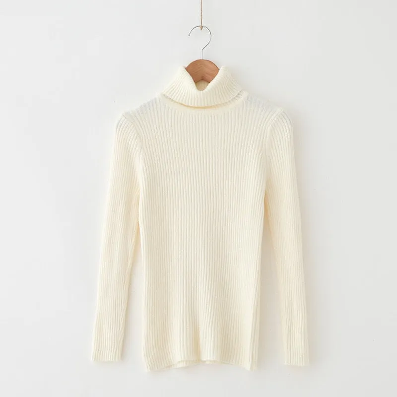 Joskaa Christmas Gift H.SA 2024 Women Turtleneck Sweater Basic Casual Solid Knit Jumper Korean Sweater Slim Pull Femme Top Elasticity Winter Pullovers