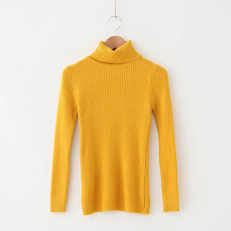 Joskaa Christmas Gift H.SA 2024 Women Turtleneck Sweater Basic Casual Solid Knit Jumper Korean Sweater Slim Pull Femme Top Elasticity Winter Pullovers