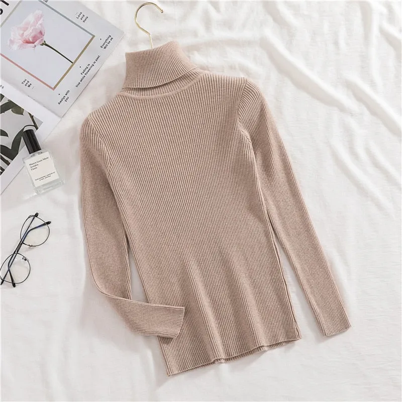 Joskaa Christmas Gift H.SA 2024 Women Turtleneck Sweater Basic Casual Solid Knit Jumper Korean Sweater Slim Pull Femme Top Elasticity Winter Pullovers