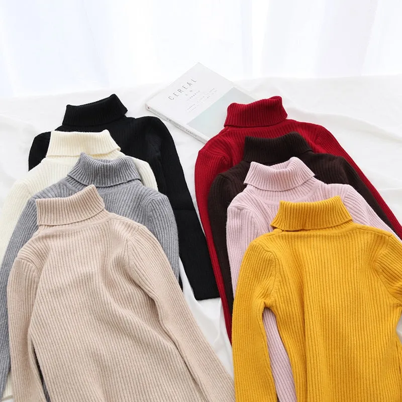 Joskaa Christmas Gift H.SA 2024 Women Turtleneck Sweater Basic Casual Solid Knit Jumper Korean Sweater Slim Pull Femme Top Elasticity Winter Pullovers