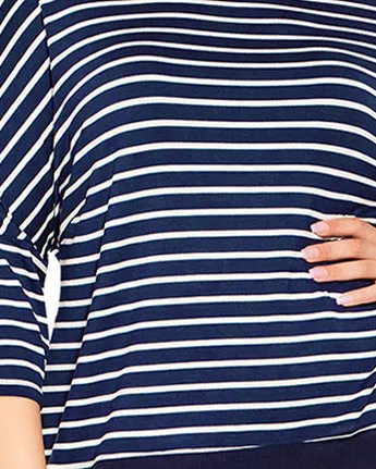 Kiara Stripe Ribbed Top | Navy / White