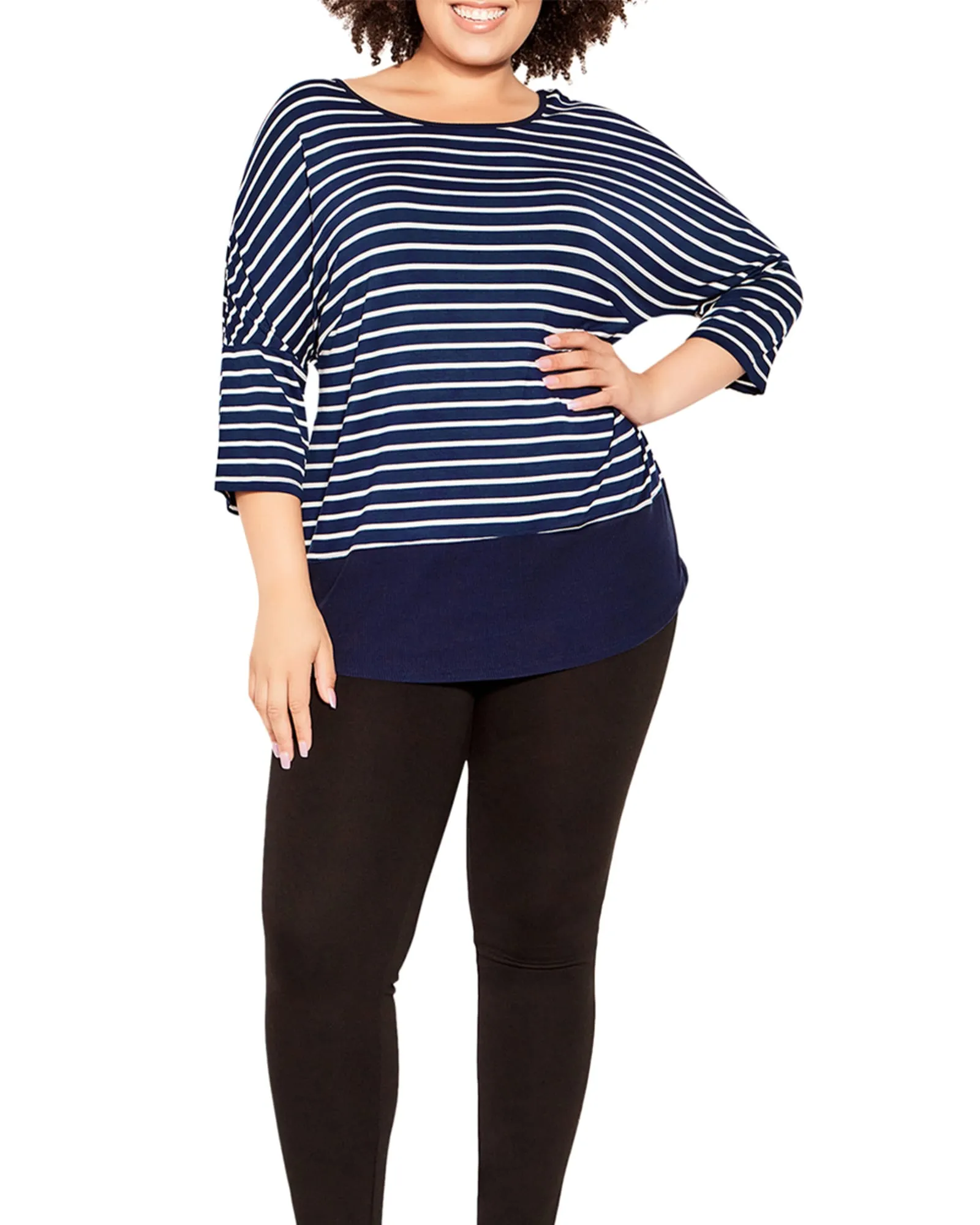 Kiara Stripe Ribbed Top | Navy / White
