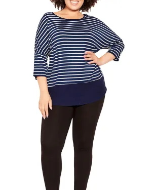 Kiara Stripe Ribbed Top | Navy / White