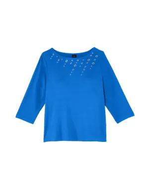Leighton Boat Neck Tee with Grommet Details | Royal Blue